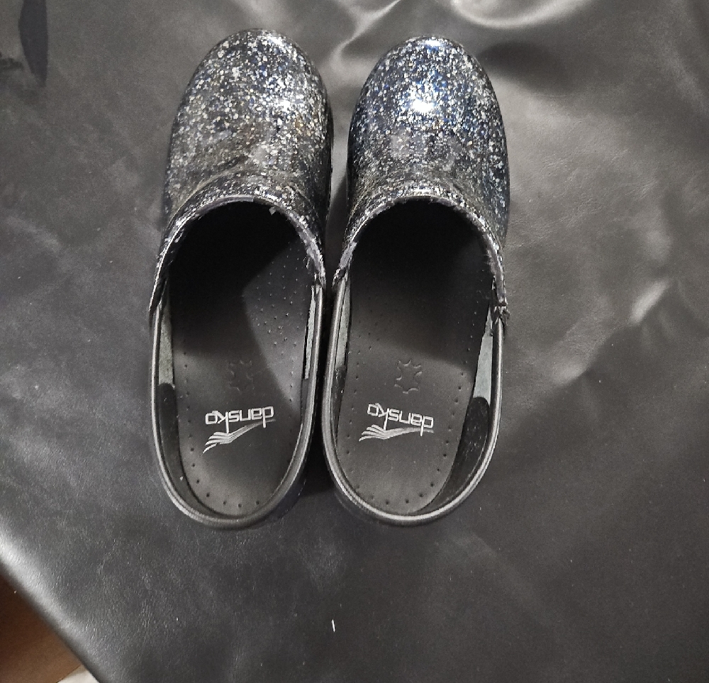 Dansko Glitter Speckle Clogs in Black and Blue - Picture 8 of 9